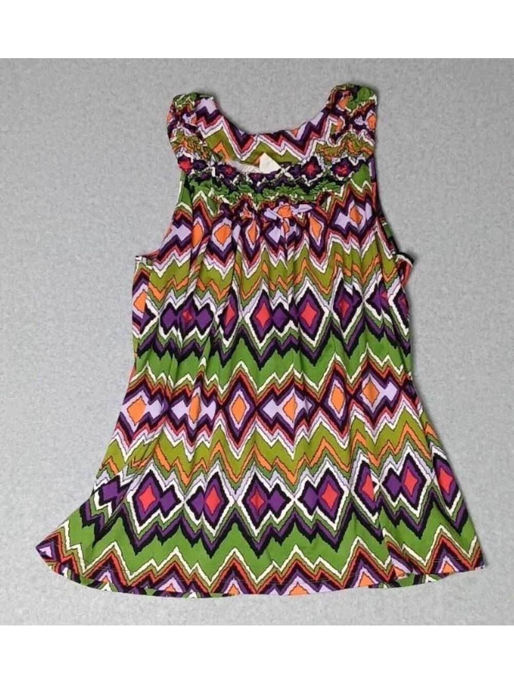 Cocomo Sleeveless Retro Blouse Womens Size 3XL Multicolor Zig Zag Diamond Design